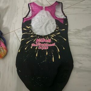 GK Black and Pink Leotard with Gold Fireworks